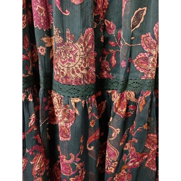 Band of the Free BOG Dress Small Run the World Pine Berry Boho Floral Flowy Midi - Picture 7 of 16